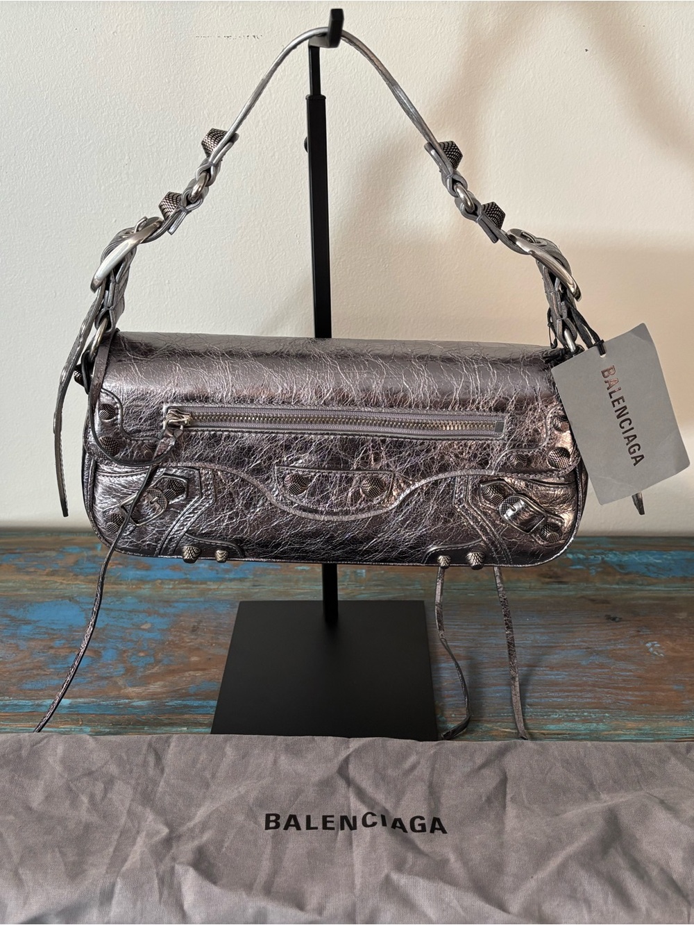 Balenciaga Metallic Gunmetal Classic Shoulder Bag